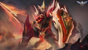 The splash art of Mobile Legends: Bang Bang Starlight skin for July 2023, Crimson Lion Minsitthar