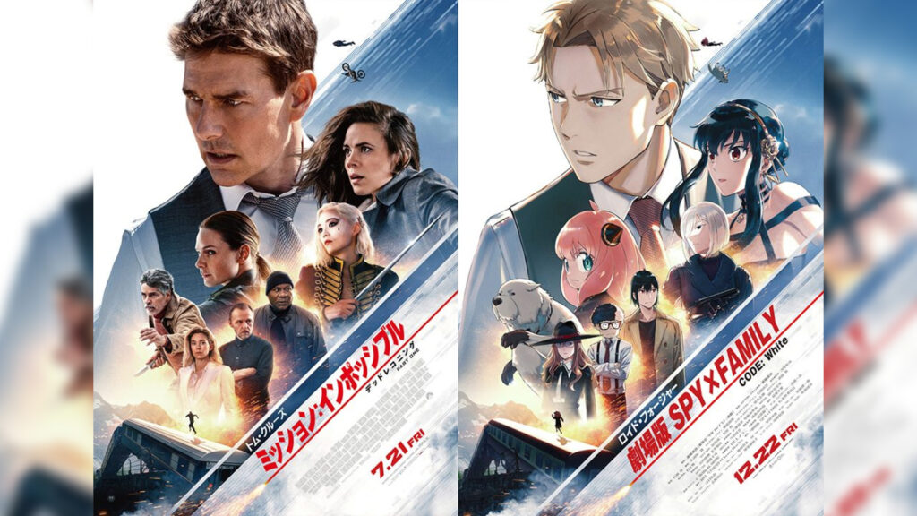 Mission Impossible Dead Reckoning Part One movie poster alongside similar poster with Spy x Family characters