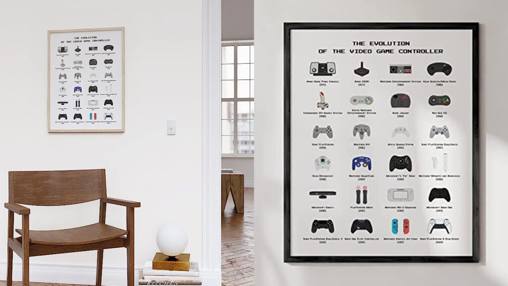 Haues and Hues video game controller evolution poster