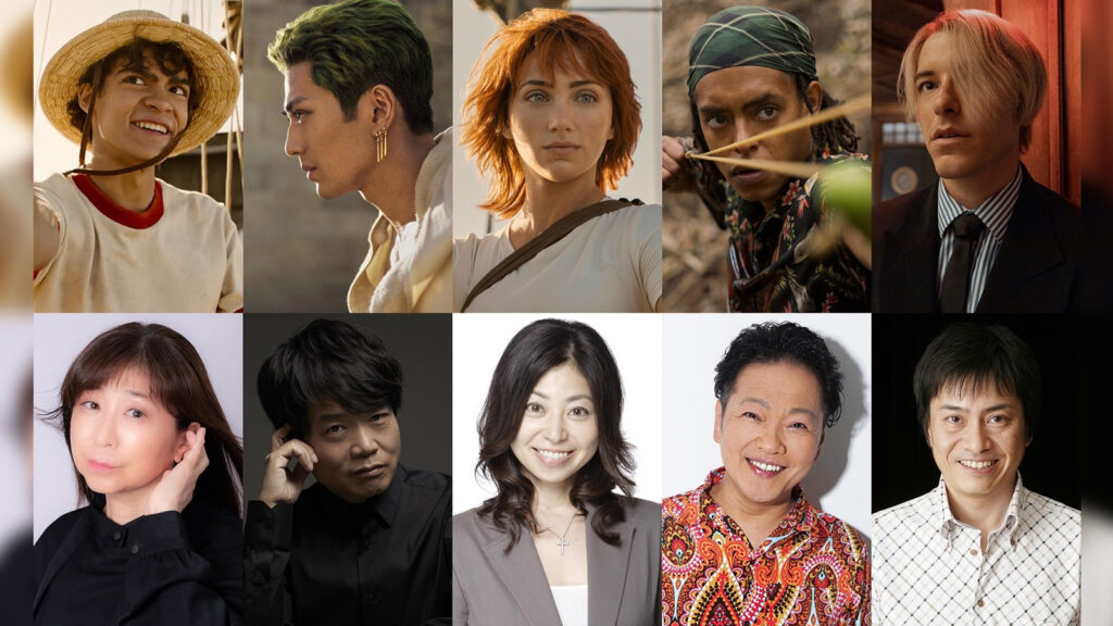 One Piece live-action cast together with the anime's Japanese voice actors