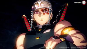 A screenshot of Tengen Uzui skin in the Free Fire Booyah Day trailer