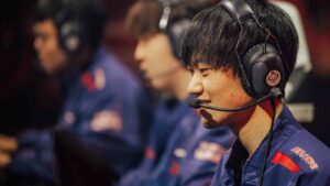 Zhuo "knight" Ding of JD Gaming prepares to compete at the League of Legends - Mid-Season Invitational Finals on May 21 2023 in London, England