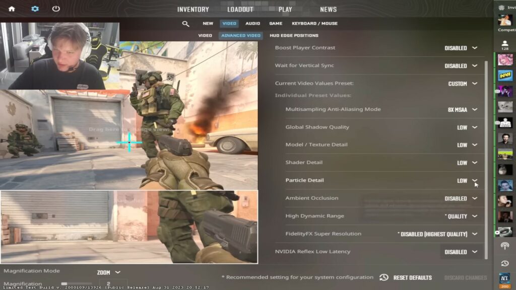 s1mple CS2 settings from his stream
