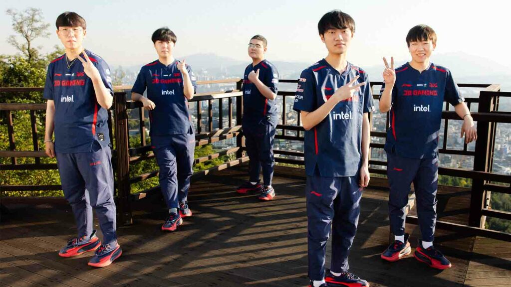 JD Gaming at the League of Legends World Championship 2023 Swiss Features Day on October 16, 2023 in Seoul, South Korea