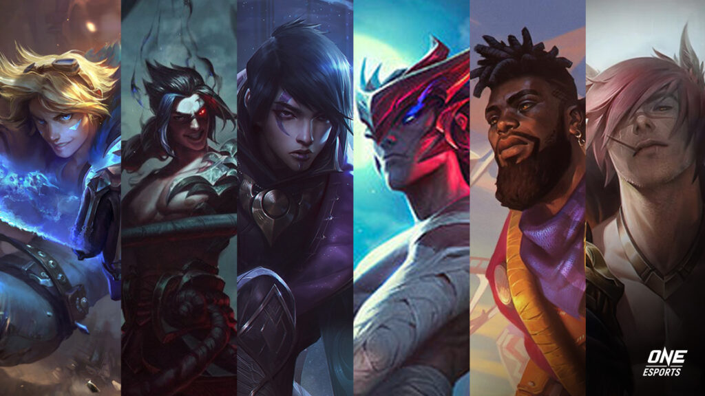 Heartsteel boyband members from League of Legends featuring Ezreal, Kayn, Aphelios, Yone, Ksante, and Sett