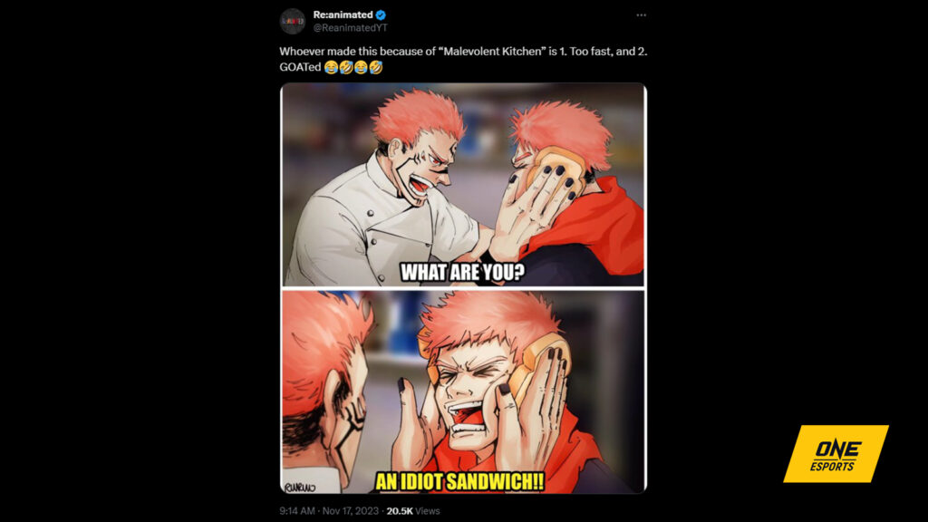 A Sukuna Malevolent Kitchen meme from X (Twitter) user reanimatedYT 