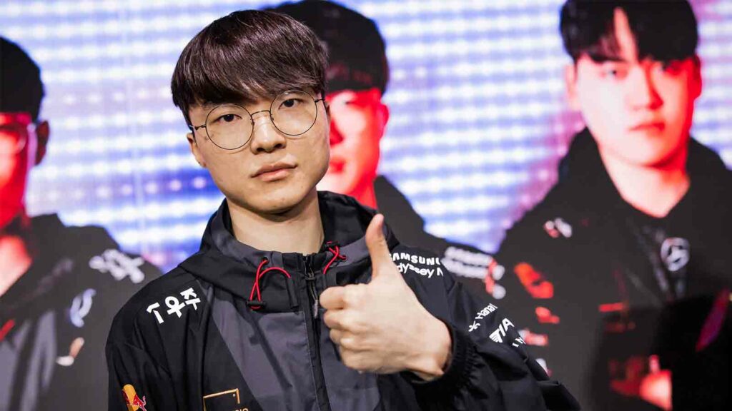 Lee "Faker" Sang-hyeok of T1 poses at the League of Legends World Championship 2023 Semi Finals on November 12, 2023 in Seoul, South Korea