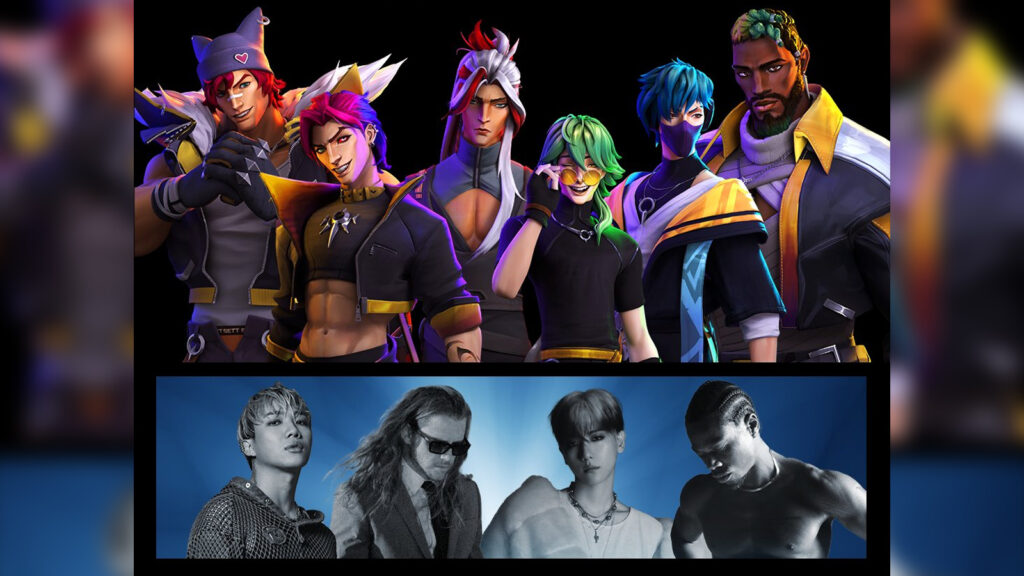 Heartsteel boyband members and collaborations featuring Baekhyun as Ezreal, Cal Scruby as Kayn, Ozi as sett, and Tobi Lou as K'Sante