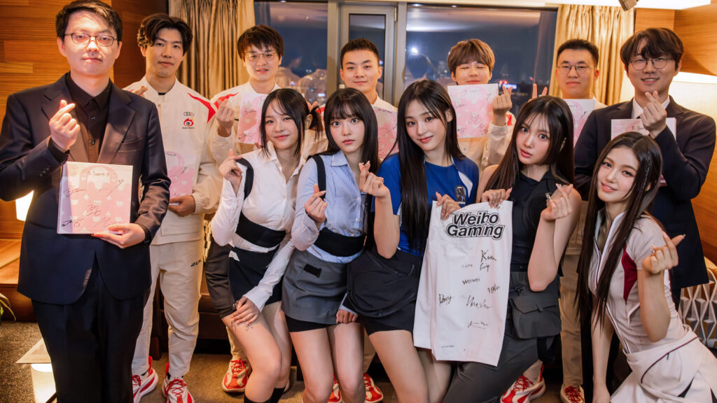 Weibo Gaming and NewJeans pose backstage at the League of Legends World Championship 2023 Media Day on November 15, 2023 in Seoul, South Korea.