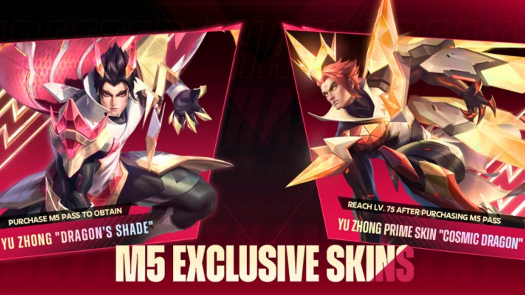 M5 pass skins Dragon Shade Yu Zhong and Prime Skin Cosmic Dragon Yu Zhong