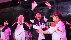 Manuel "Nnael" Simbolon and other members of Geek Fam taunting Deus Vult during the M5 World Championship