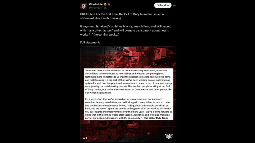MW3 SBMM reply from Activision