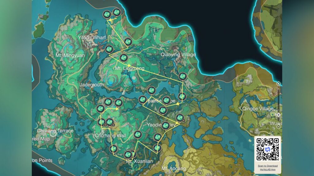 Clearwater Jade farming route in Genshin Impact for Xianyun materials