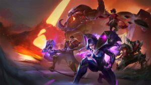League of Legends official splashart wallpaper featuring Kai'Sa, Jayce, Pyke, Taliyah, and Ornn