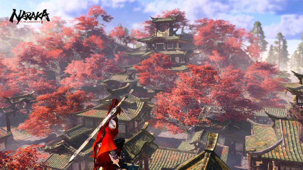 Viper Ning overlooking Naraka Bladepoint map Morus Isle in official screenshot