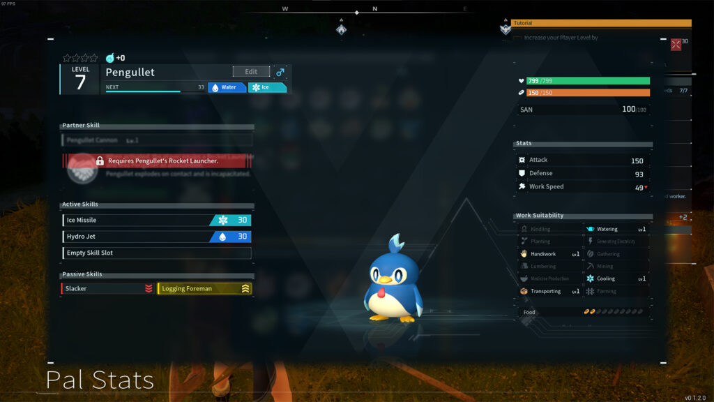 Palworld screenshot of Pengullet stats