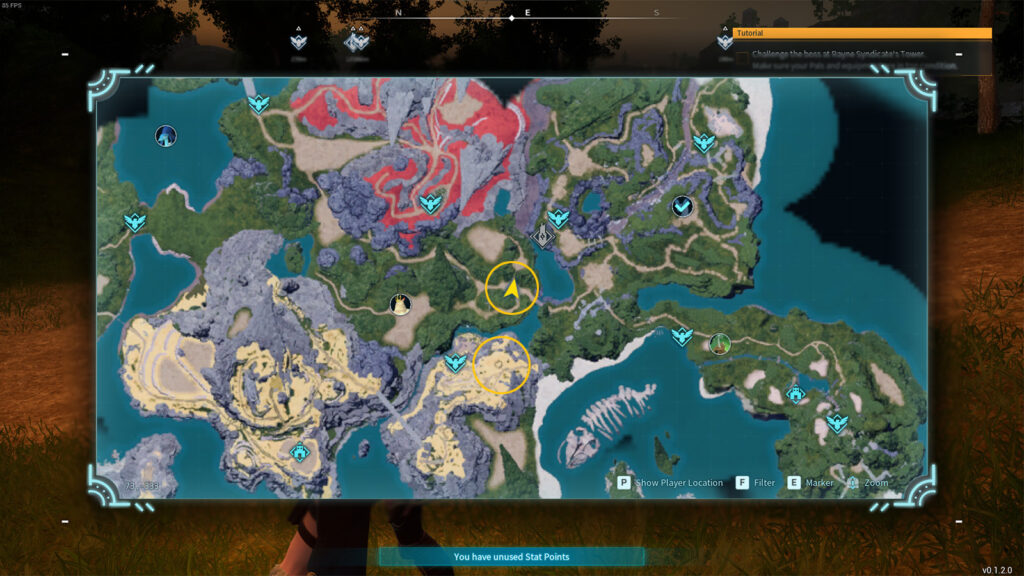 Palworld how to farm electric organs in Palworld Sparkit map screenshot