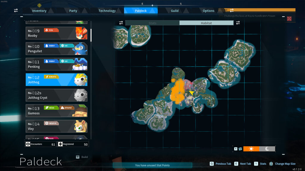 Palworld how to farm electric organs in Palworld habitat map screenshot