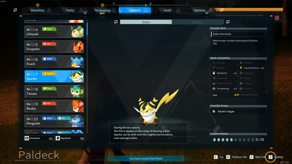 Palworld how to farm electric organs in Palworld habitat screenshot