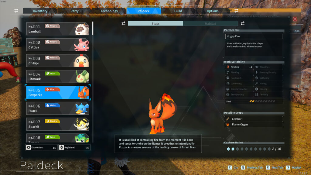 Palworld how to farm leather in Palworld Foxparks screenshot