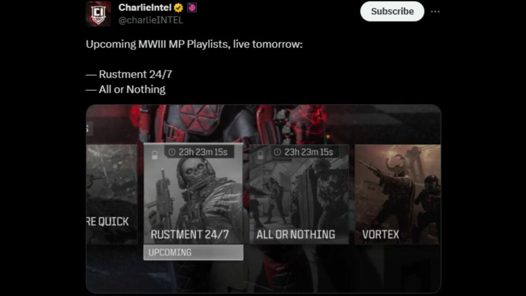 CharlieIntel tweets about return of All or Nothing MW3 mode