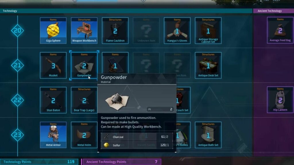 Palworld gunpowder recipe