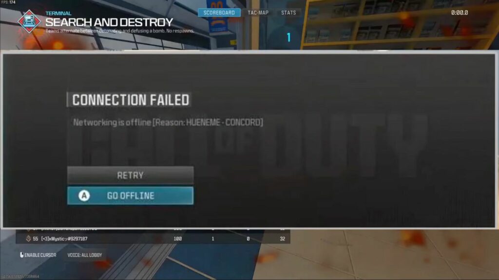 Hueneme Concord MW3 error screenshot