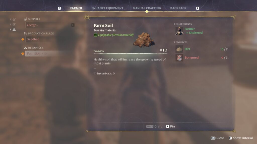 Getting farm soil for how to farm in Enshrouded