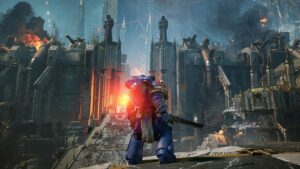 Warhammer 40K Space Marine 2 key image featuring Lieutenant Titus outside the Imperium