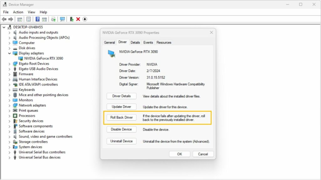 How to roll back Nvidia drivers