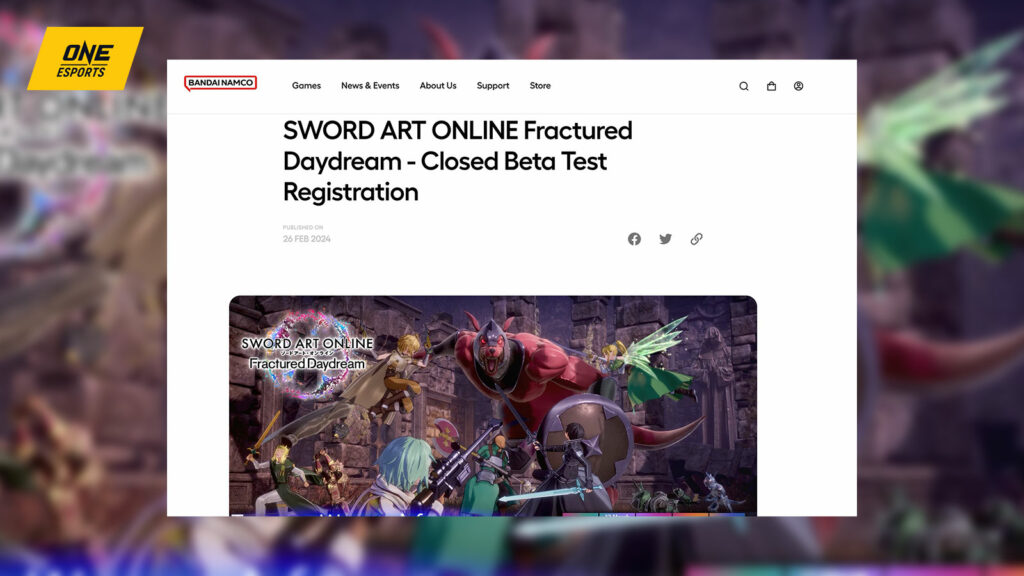 Sword Art Online Fractured Daydream Closed Beta Test registration page