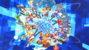 Digimon Digivice 25 color evolution anniversary promotional image of all past characters and partners 25 years