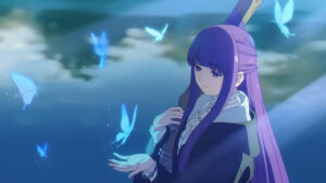 Mage Fern from Frieren: A Journey's End playing with magical butterflies