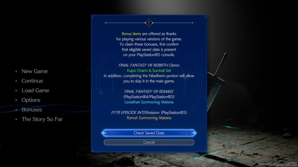 FF7 Rebirth how to skip Nibelheim -- saved data