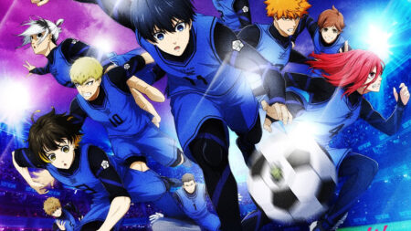 Blue Lock Project World Champion key art featuring main characters Yoichi Isai, Meguru Bachira, Hyoma Chigiri, and Rensuke Kunigami