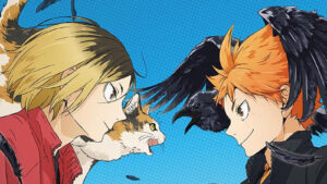 Haikyuu characters Kenma Kozume and Shoyo Hinata in an art for Haikyuu 2024 calendar