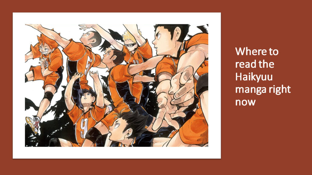 Haikyuu manga official art showing the full Karasuno High male volleyball team in the featured image for ONE Esports' Where to read the Haikyuu manga right now' featured image