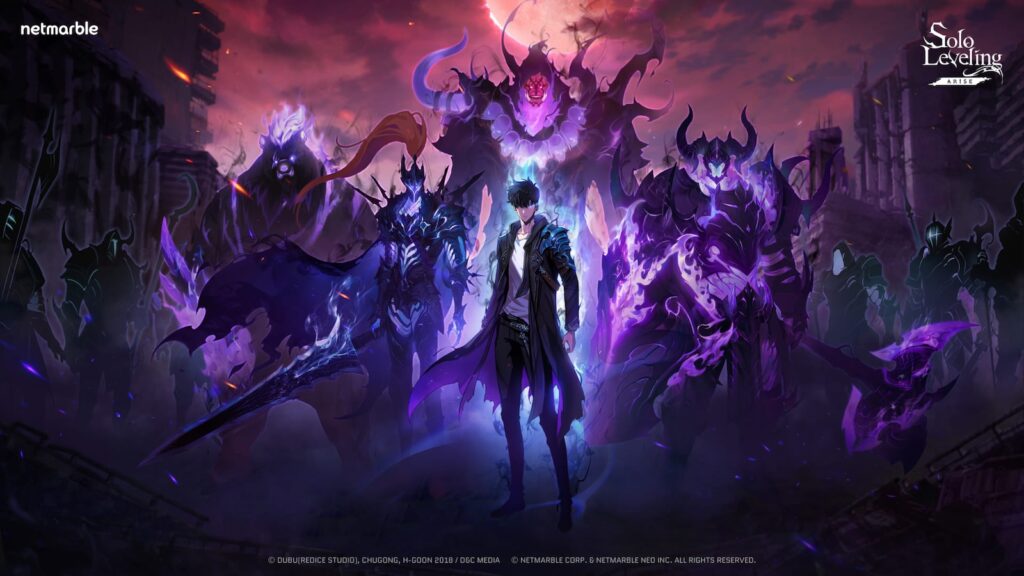 Solo Leveling Arise featuring Song Jinwoo with Army of Shadows
