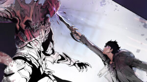 Solo Leveling main character Jinwoo Sung going up against Blood Red Commander Igris in Solo Leveling Arise