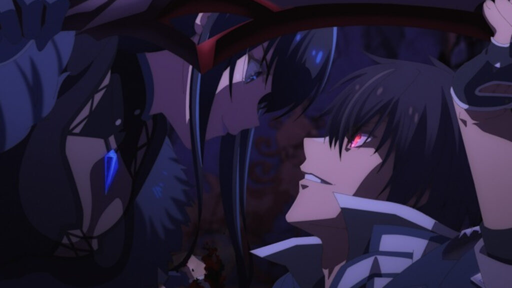 The Misfit of Demon King Academy main character Anos Voldigoad facing off against Eleanor Bianca in season 2 of the anime