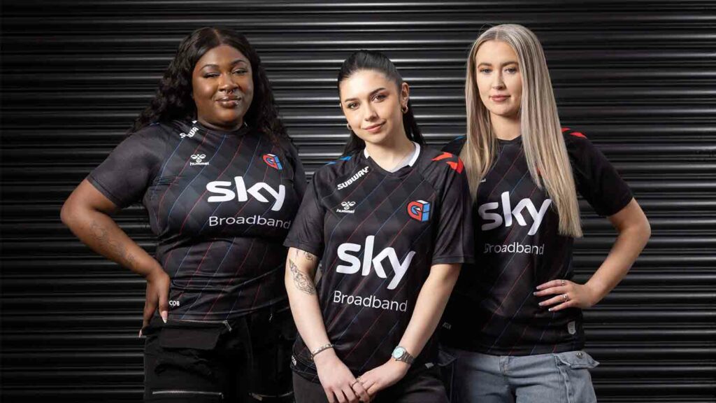Danielle Udogaranya (Ebonix), Harrie Silver (Harrie) and Shauna Ward (Shauna Games) at the launch of a series of women’s esports tournaments as part of an initiative from Sky Broadband and Guild Esports.