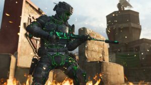 Subatomic operator skin from the Electron Energy bundle featured in Warzone Rebirth Island