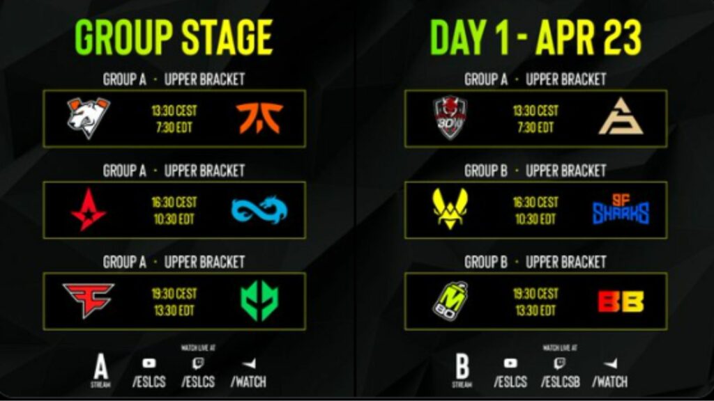 ESL Pro League Season 19 day 1 schedule