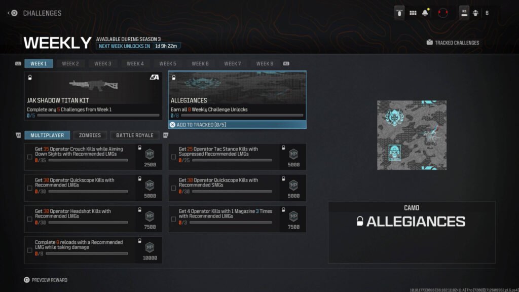 MW3 Season 3 Weekly Challenges for Allegiances camo