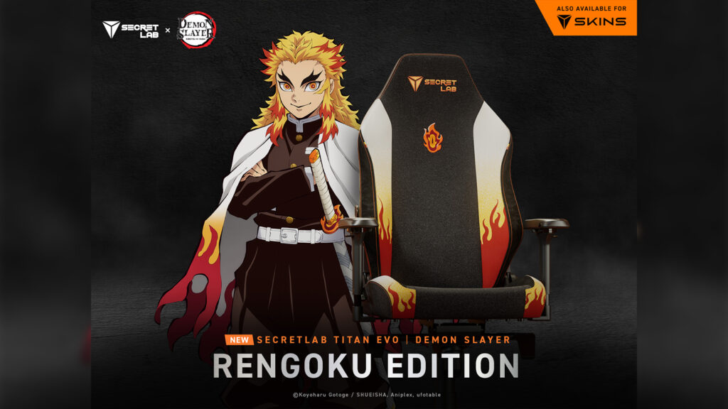Demon Slayer Hashira Secretlab chair for the TITAN Evo Rengoku Edition, a chair designed after the Flame Hashira Kyojuro Rengoku