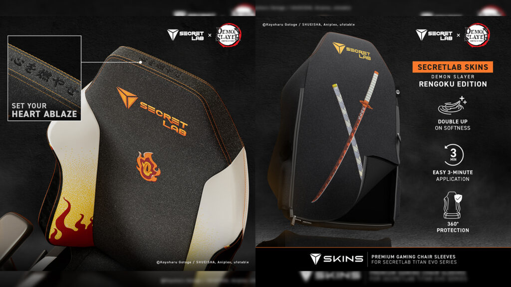 Demon Slayer Hashira Secretlab chair for the TITAN Evo Rengoku Edition, a chair designed after the Flame Hashira Kyojuro Rengoku