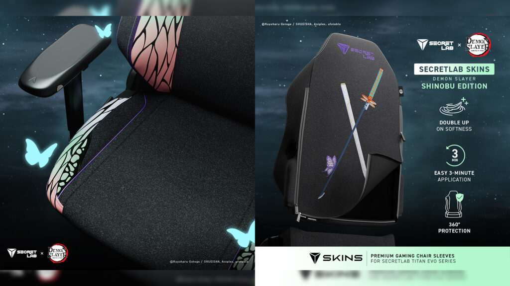 Demon Slayer Hashira Secretlab chair for the TITAN Evo Shinobu Edition, a chair designed after the Insect Hashira Shinobu Kocho