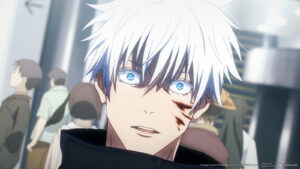 Jujutsu Kaisen main character Satoru Gojo seen shocked after seeing Suguru Geto in the Shibuya Incident arc from season 2 of the anime