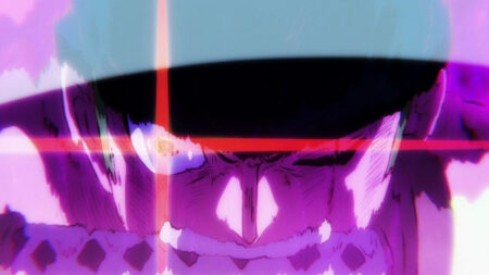 One Piece's Roronoa Zoro biting the grip of his sword
