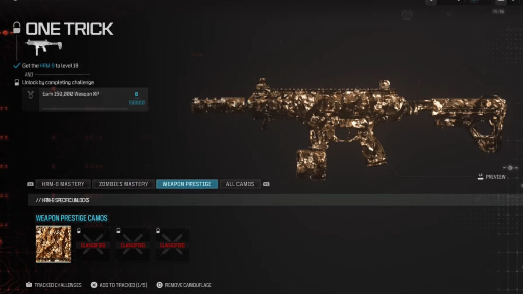 MW3 Prestige camo loadout screen